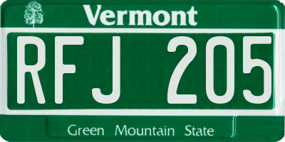 VT license plate RFJ205