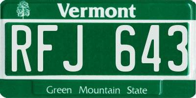 VT license plate RFJ643