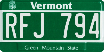 VT license plate RFJ794