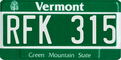 VT license plate RFK315
