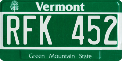 VT license plate RFK452