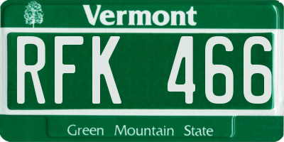 VT license plate RFK466
