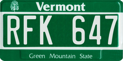 VT license plate RFK647
