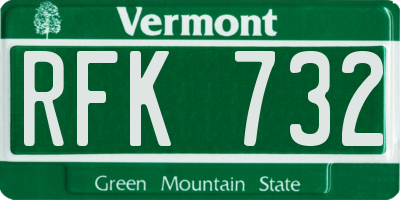 VT license plate RFK732