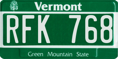 VT license plate RFK768