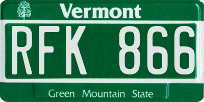 VT license plate RFK866