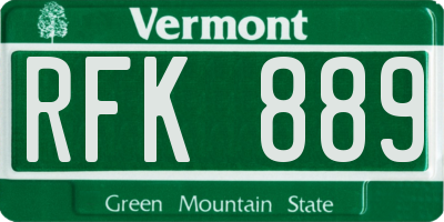 VT license plate RFK889