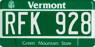 VT license plate RFK928