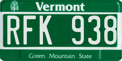VT license plate RFK938