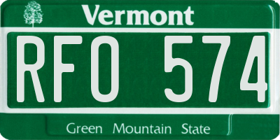 VT license plate RFO574