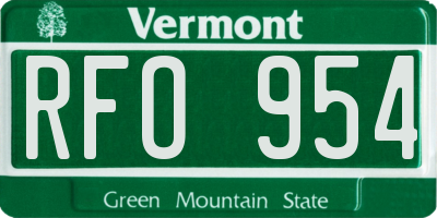 VT license plate RFO954