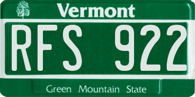 VT license plate RFS922