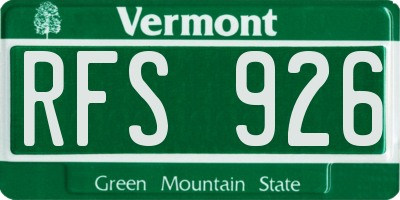 VT license plate RFS926