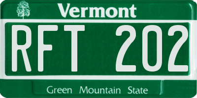 VT license plate RFT202