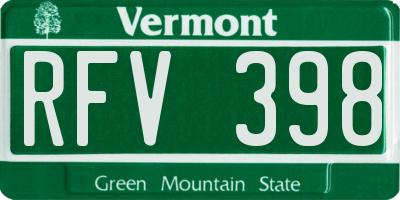 VT license plate RFV398