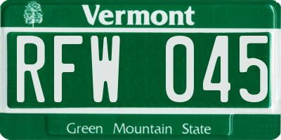 VT license plate RFW045