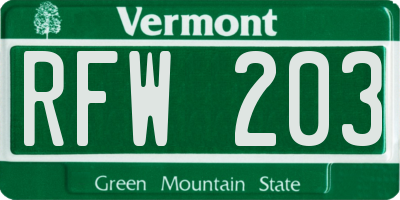 VT license plate RFW203