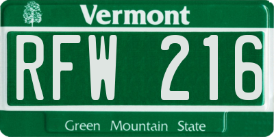 VT license plate RFW216