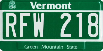 VT license plate RFW218