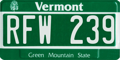 VT license plate RFW239