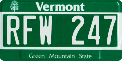 VT license plate RFW247