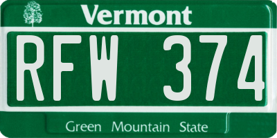 VT license plate RFW374