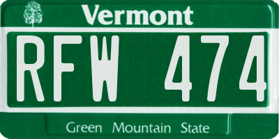 VT license plate RFW474