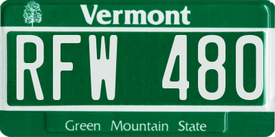 VT license plate RFW480