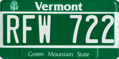 VT license plate RFW722