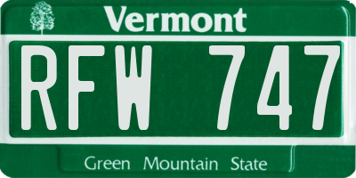 VT license plate RFW747