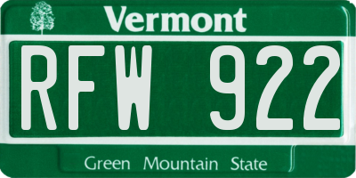 VT license plate RFW922
