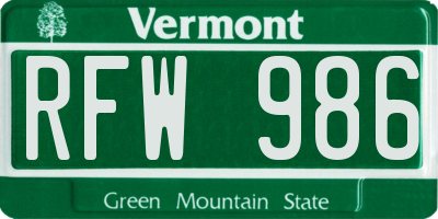 VT license plate RFW986