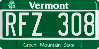 VT license plate RFZ308