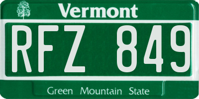 VT license plate RFZ849