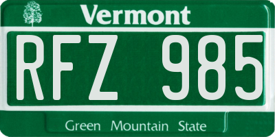 VT license plate RFZ985