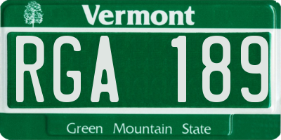 VT license plate RGA189