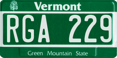 VT license plate RGA229