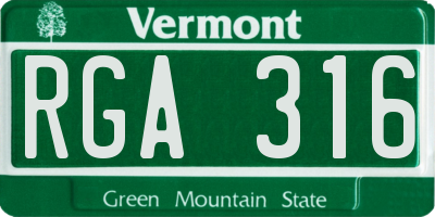 VT license plate RGA316