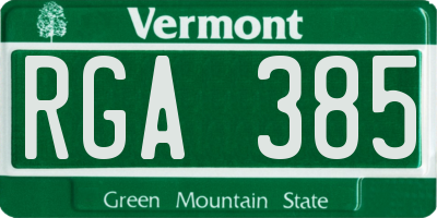 VT license plate RGA385