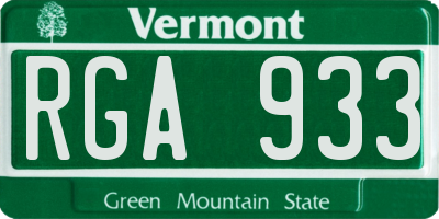 VT license plate RGA933