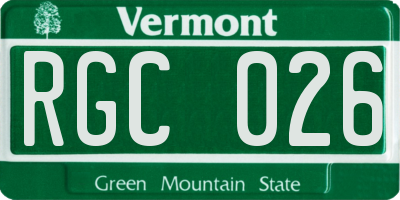 VT license plate RGC026