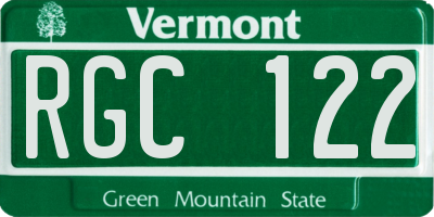 VT license plate RGC122