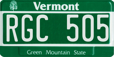 VT license plate RGC505