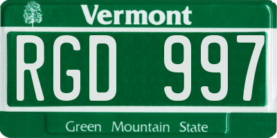 VT license plate RGD997