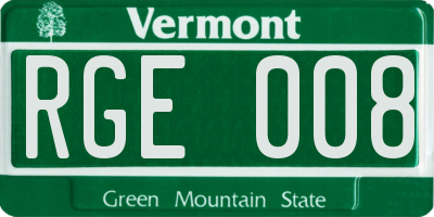 VT license plate RGE008
