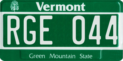 VT license plate RGE044