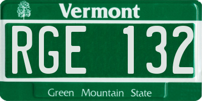 VT license plate RGE132