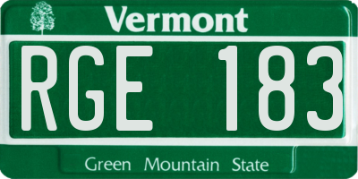 VT license plate RGE183