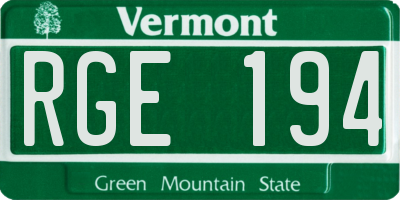 VT license plate RGE194