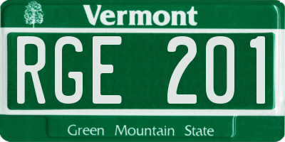 VT license plate RGE201